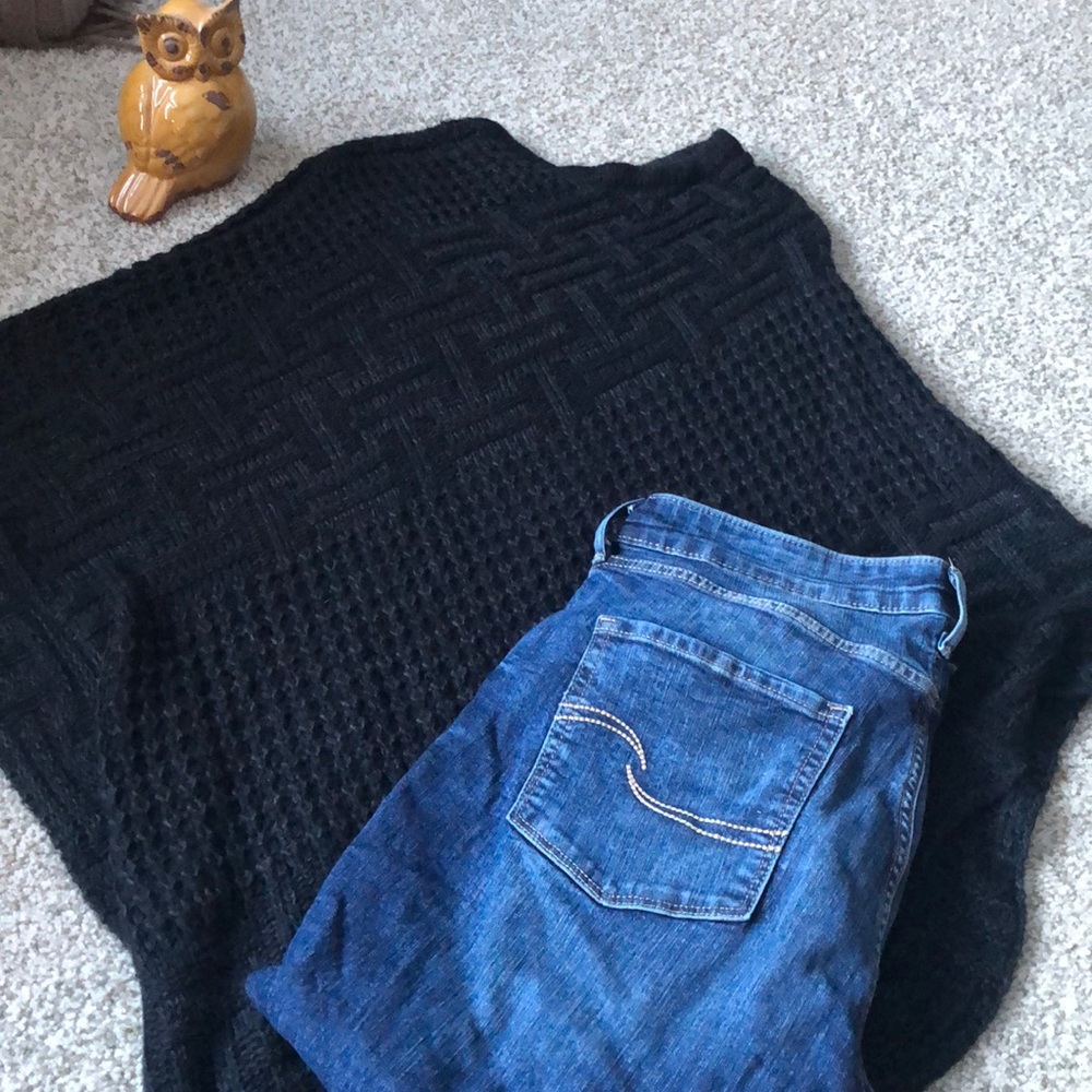 Long Grey Black Poncho